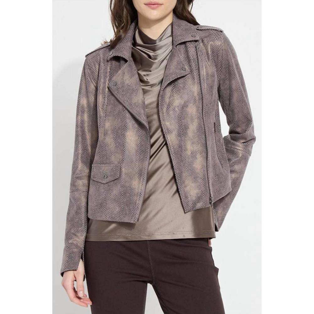 NEW LYSSE amelia printed vegan suede moto jacket in copper chevron